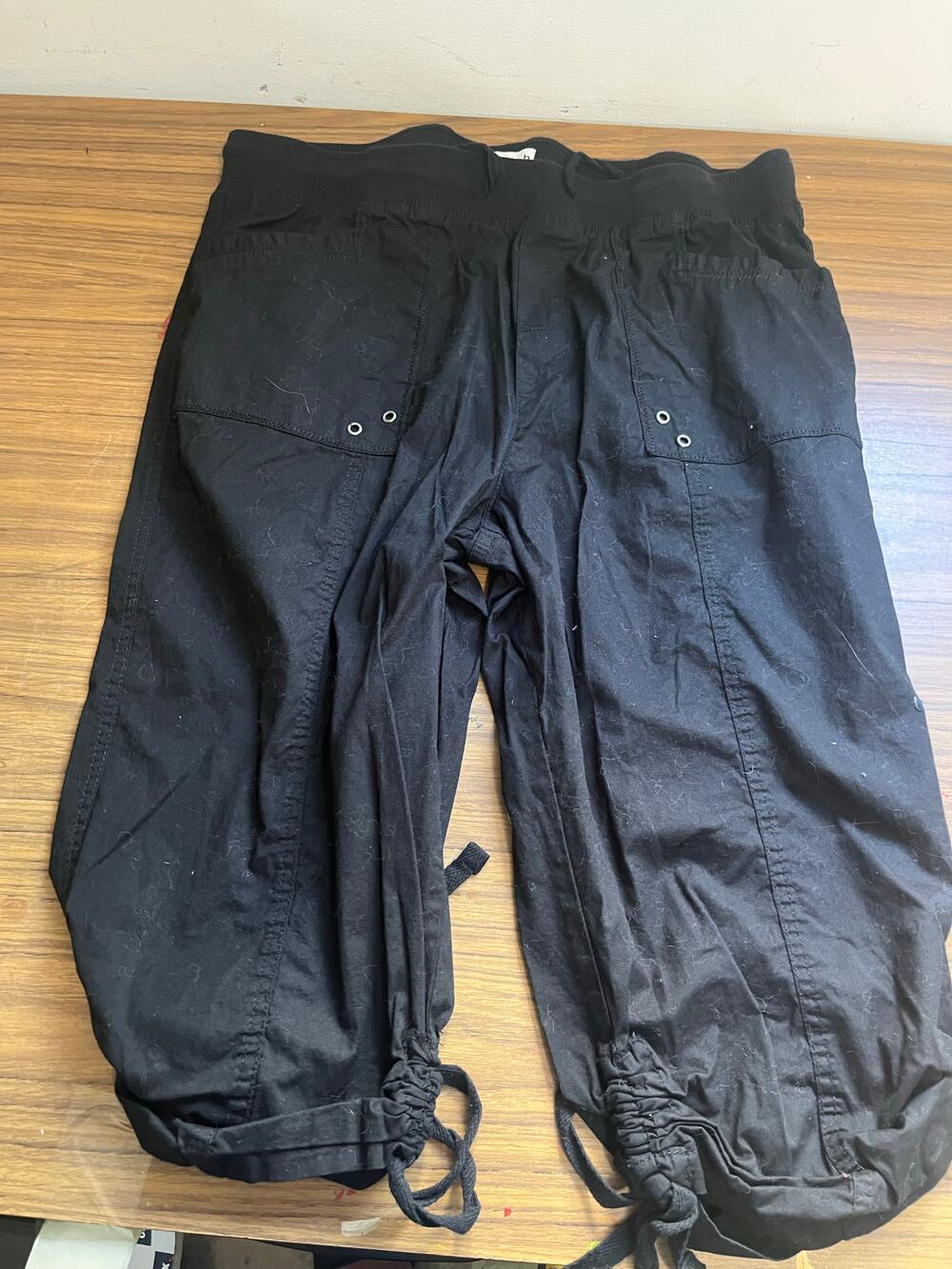 A-sh black cargo jogger pants with flap pockets and drawcord cuffs